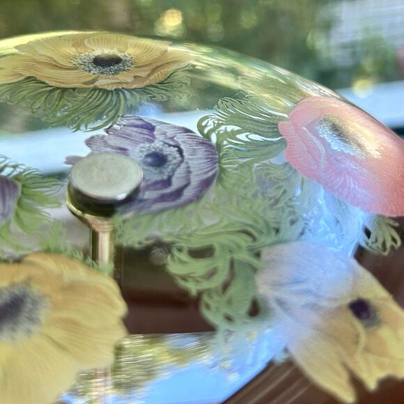 Vintage Chance Glass Anemone Flowers Pattern Small Tidbit Tray / Trinket Dish - Picture 6 of 14